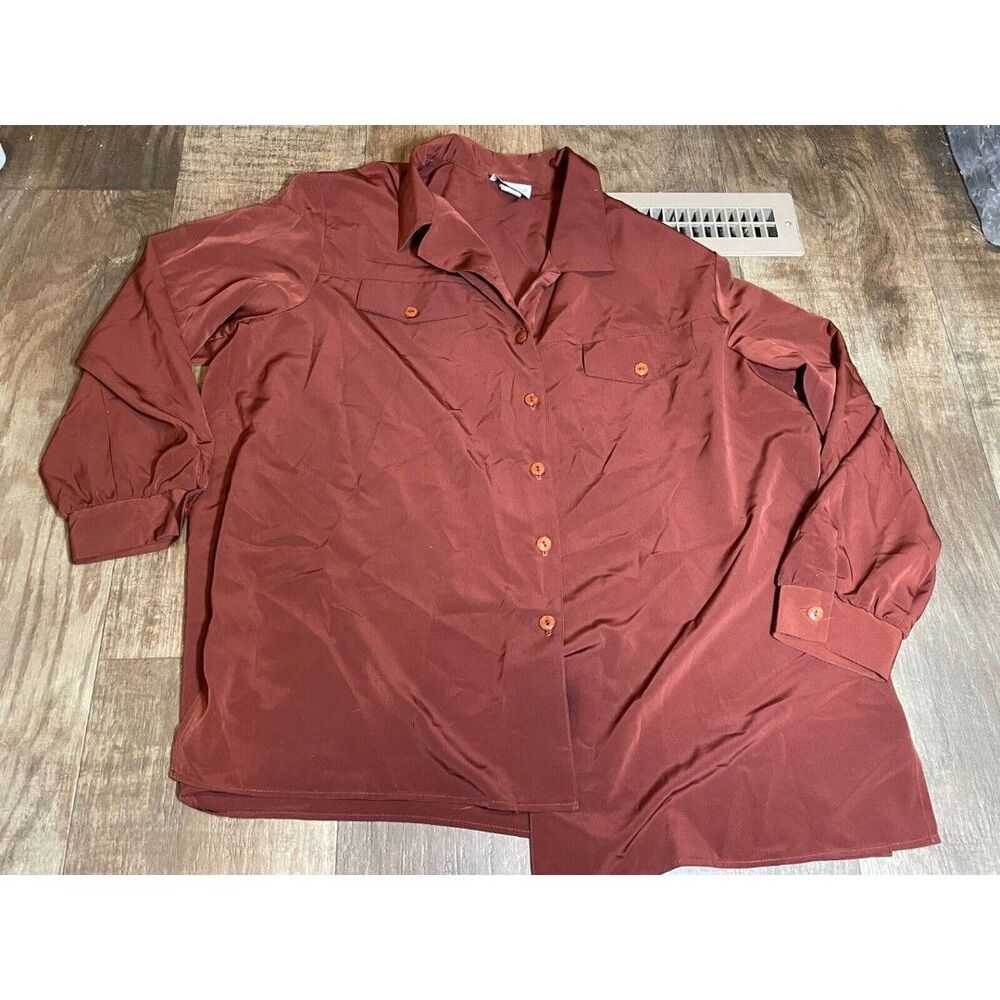 Maggie Sweet Button Down Shirt Womens Size 2X Copper Brown Metallic Vintage